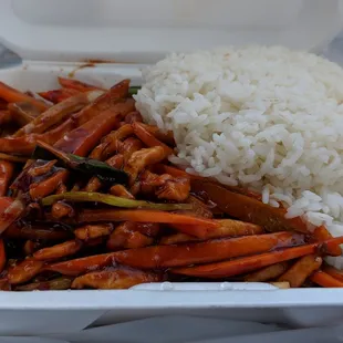 Szechuan chicken.  Soooooo many carrots.  Should be called Szechuan carrots.  Thought it was supposed to have celery too.  What's up doc? :)