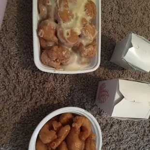 Honey chicken and coconut shrimp