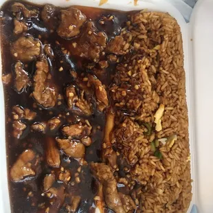 Beef and broccoli (ordered no broccoli) platter