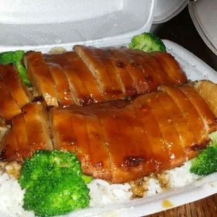 Teriyaki chicken over steamed rice