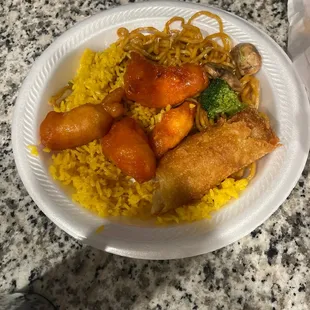 Fried rice vegetable low Mein egg rolls