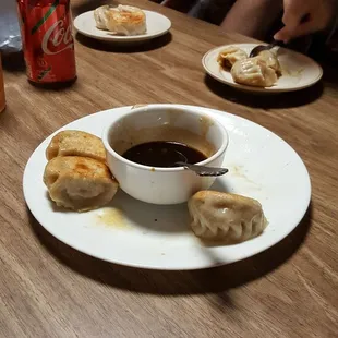 This is what happens when 5 hungry people get double order of pan fried dumplings!