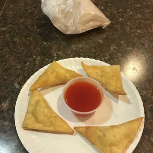 Crab Rangoon - eight total w/ sweet &amp; sour sauce.
