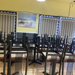 empty chairs in a chinese restaurant
