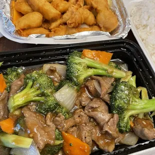 Sweet and Sour Chicken and Beef Broccoli