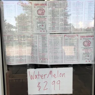 a menu for water melon