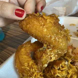 Chicken wings and fried rice