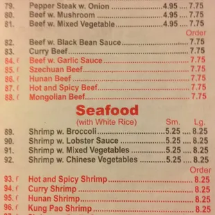 the menu of the restaurant