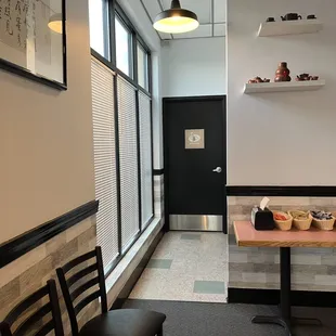 a view of a dining room