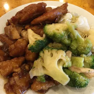 broccoli, cauliflower, and chicken