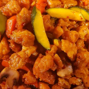 a plate of chinese food