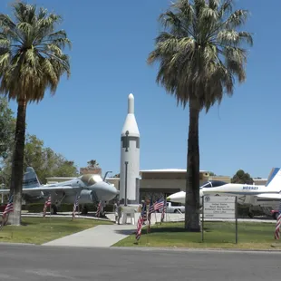 Museum front with F/A-18, A-6 aircraft and Polaris missile