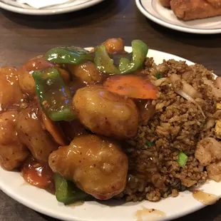 "Orange Chicken w/ shrimp fried rice"