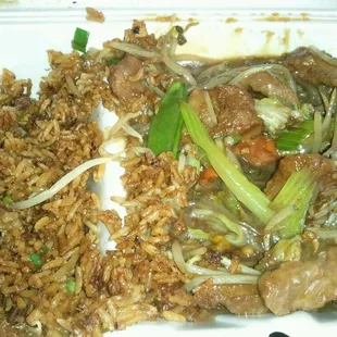 Beef chop suey and beef fried rice.