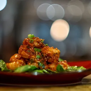 Sichuan Red Chili Prawns, Rice Lees, Bloomsdale Spinach