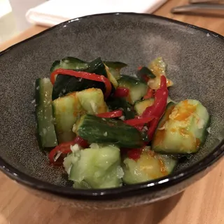 Crushed Cucumber Skins, Chili Garlic Vinaigrette (vg,gf)