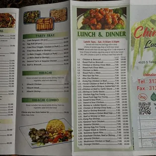 Lunch , dinner , party tray, hibachi, hibachi combo , house special, family special .