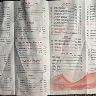 Appetizers , soups , fried rice , chow mei fun , lo mein, chop suey , egg foo young , pork, chicken , beef , side order , seafood