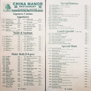 Sushi Menu