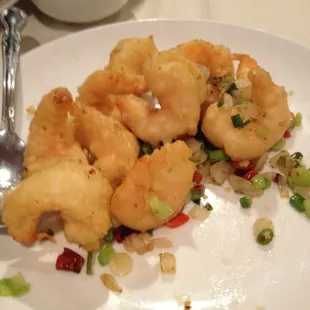The batter on this salt and pepper shrimp, ordered specially without the shell, is tasty, but may not be traditional. Tempura?
