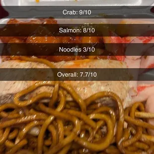 Hot &amp; Spicy Shrimp with noodles and salmon and crab