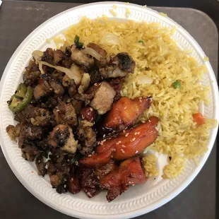 a plate of food on a tray