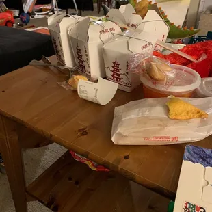 Sweet and sour chicken, crabmeat wontons, Orange chicken, General Tsao's chicken