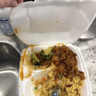 The mess inside. I ate a portion of this but you can see the spillage.