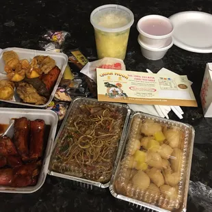 a variety of food items on a table