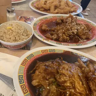 Egg foo youg, sesame chicken and sweet and sour chicken..Ala cart serving
