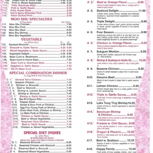 the menu of the restaurant