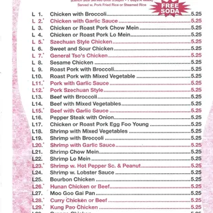 the menu for lunch special