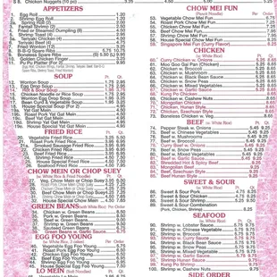the menu of the restaurant