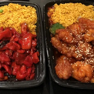 BBQ boneless Spare Ribs and Sesame Chicken combinations (They come with egg rolls)