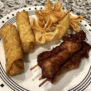 Chicken on the stick / Egg rolls / Crab Ragoon