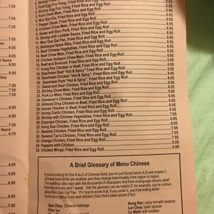 a menu for special combinations