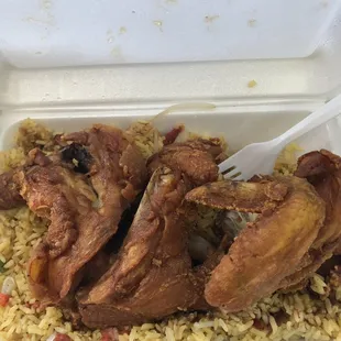 Half of Fried Chicken with shrimp and pork fried rice