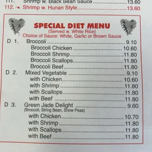 Diet menu