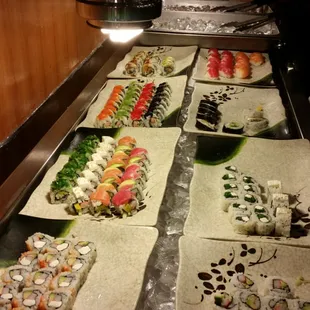 a variety of sushi and rolls
