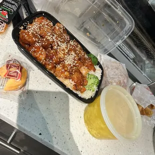 Sesame chicken and egg drop soup