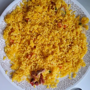Pork fried rice j paid extra for. That little bit of pork on the side is all that was in it. Barely any veggies either.