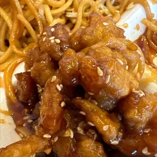 Delicious sesame chicken lunch special. We ate more than half already at this point of the picture