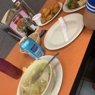 L3. Beef Broccoli Combo S91. Wonton Soup and A4. Fried Biscuit