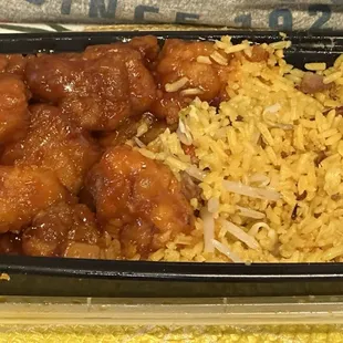 Orange chicken with pork fried rice.
