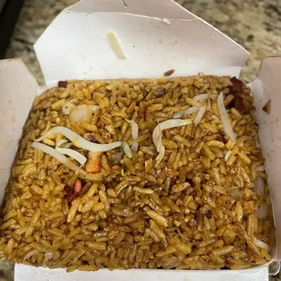 Pork fried rice, well done &amp; extra bean sprouts