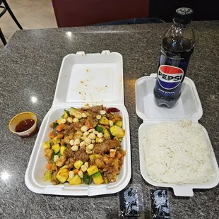 Combination Kung Pao with a Pepsi Zero!