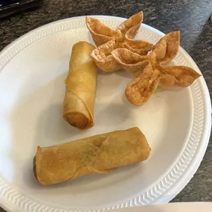 2. Crab Rangoon and 1. Vegetable Egg Rolls