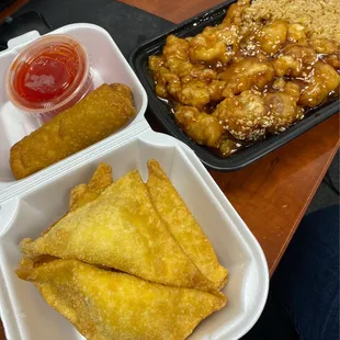 30. Sesame Chicken Combo and 1. Crab Rangoon