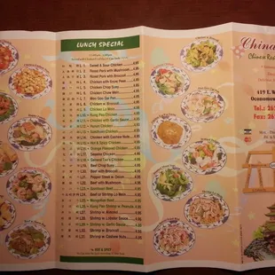  menu for a chinese restaurant