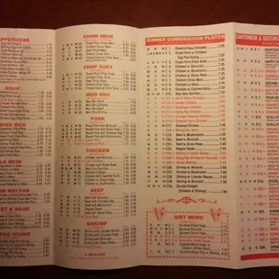  menu for a chinese restaurant
